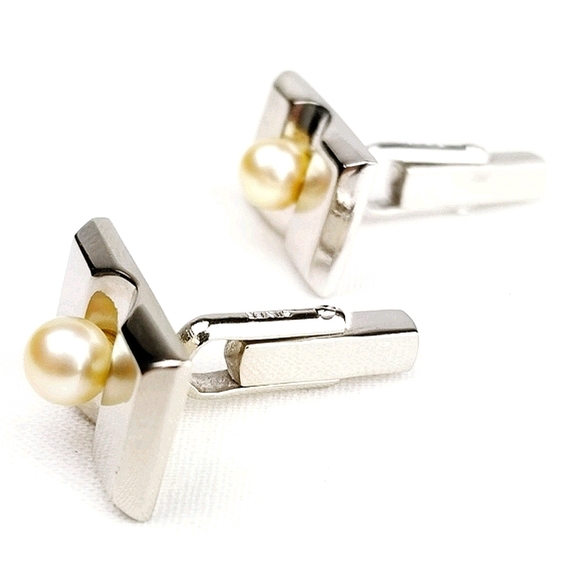 Vtg Akoya Pearl & Sterling Silver Cuff Links EVC - Picture 4 of 12